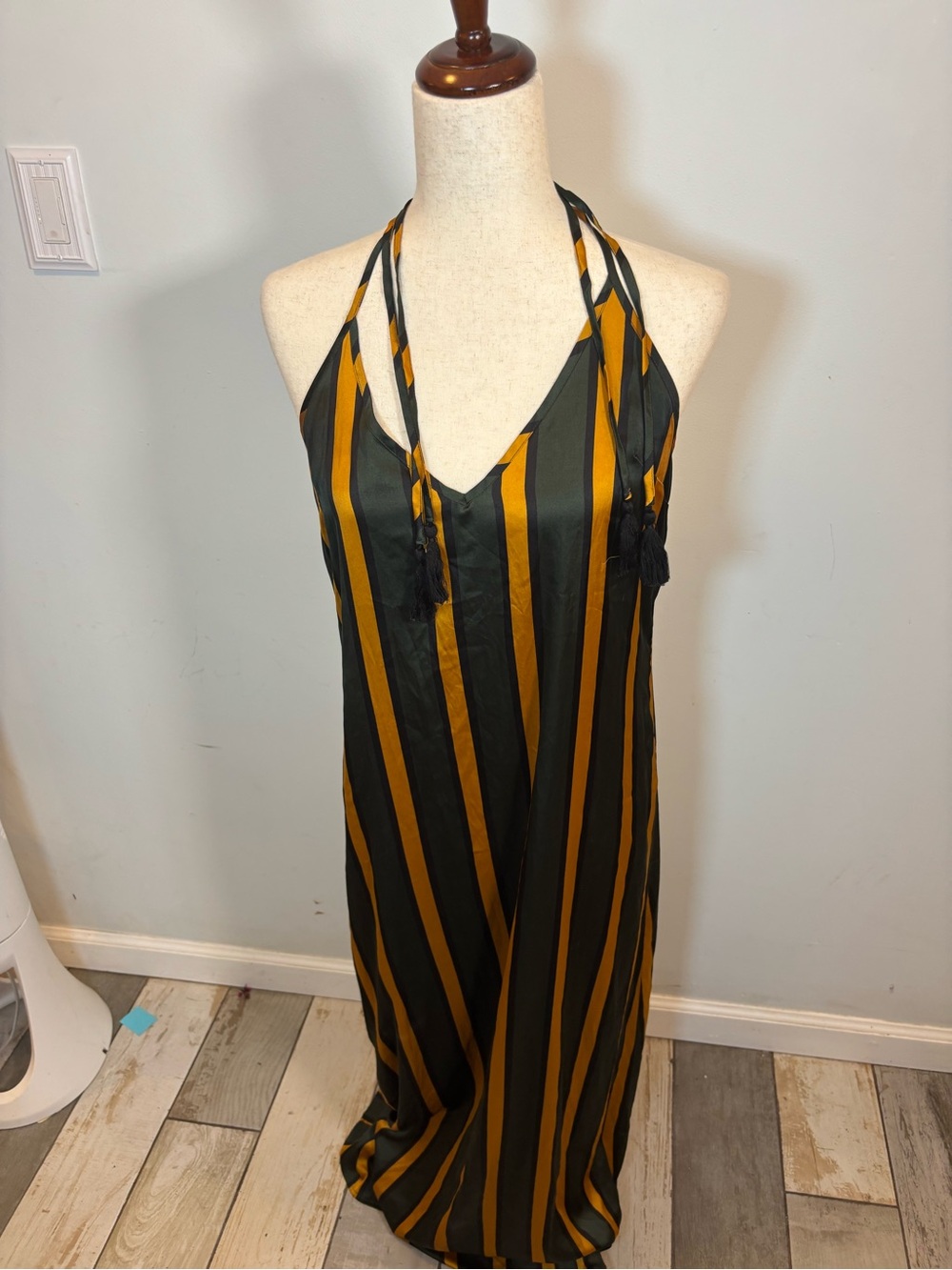 Forever 21 Halter Maxi Dress in Mustard and Dark Green Stripes